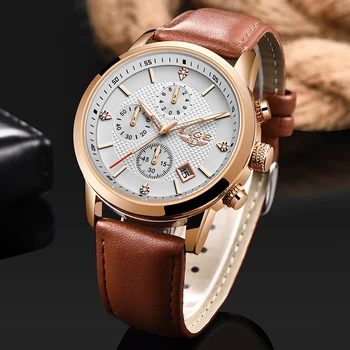 

LIGE 2020 Fashion Mens Watches Analog Quartz Wristwatch 30M Waterproof Chronograph Sport Date Leather Band Watches montre homme