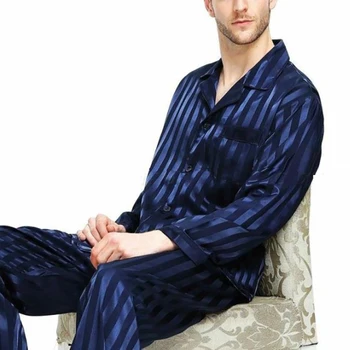 

Fashion Pajamas 2pcs Pyjamas Mens Button Faux Silk Casual Pants Couple