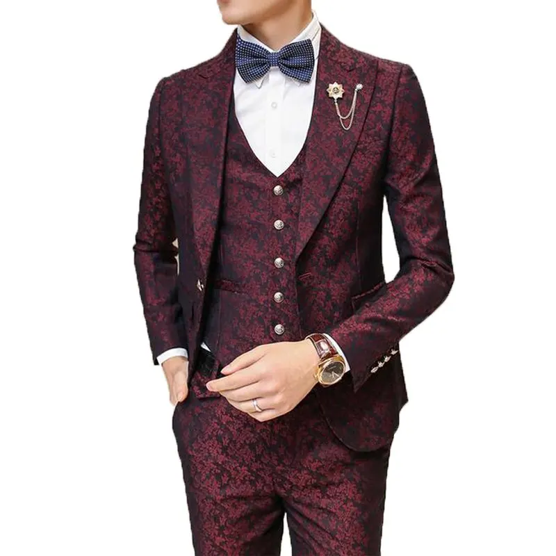 3 купальный костюм однобортный мужские в английском стиле костюм Slim Fit Prom Цветочные Свадебные деловые брюки с жилеткой мужской E30