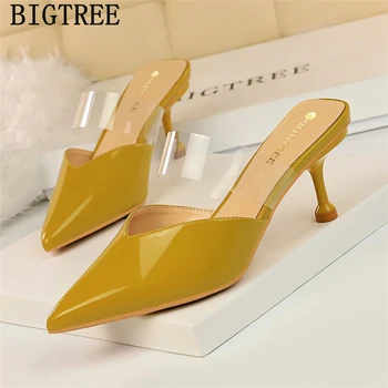 

sexy shoes women mules high heel slippers ladies pumps women shoes stiletto transparent heels big tree shoes clear heels woman