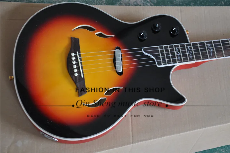 cutsom sunburst электрогитара с полуполым корпусом, Кленовая горловина, гриф из палисандра с оболочкой инкрустацией