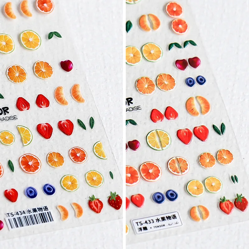 5D Relief Fruit Quality Nail Adhesive Sticker Strawberry Orange Lemon