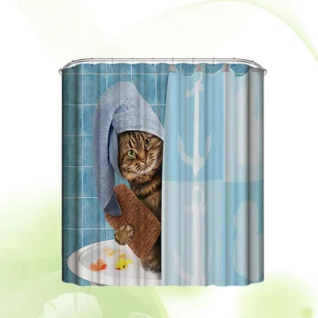 

Showering Cat Printing Curtain Polyester Shower Curtain Waterproof Cloth Shower Bathing Curtain Home Shower Room Decoration (150