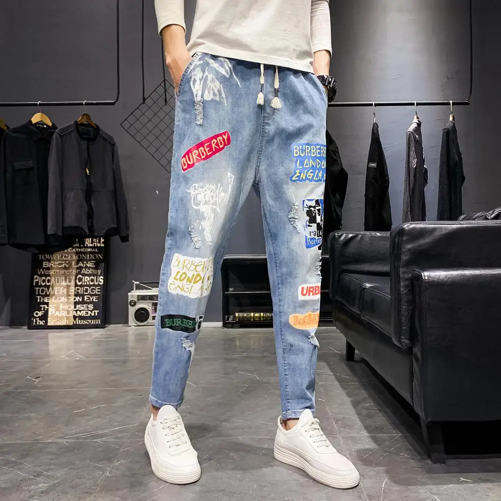 Mens Spring and Summer Mens casualand Fashion Denim Trousers