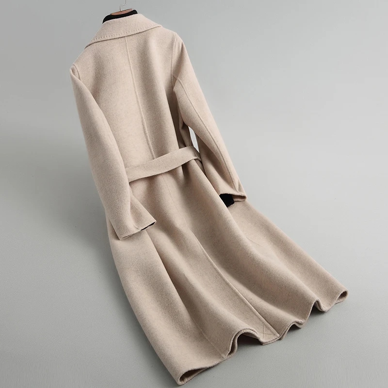Двухстороннее кашемировое пальто женское длинное пальто Новое Хепберн ветровое шерстяное пальто женское высококлассное