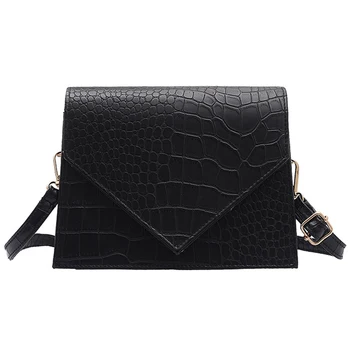 

New Retro Leather Stone Pattern Messenger Bag Ladies Fashion Shoulder Bag Ladies Simple Handbag Black