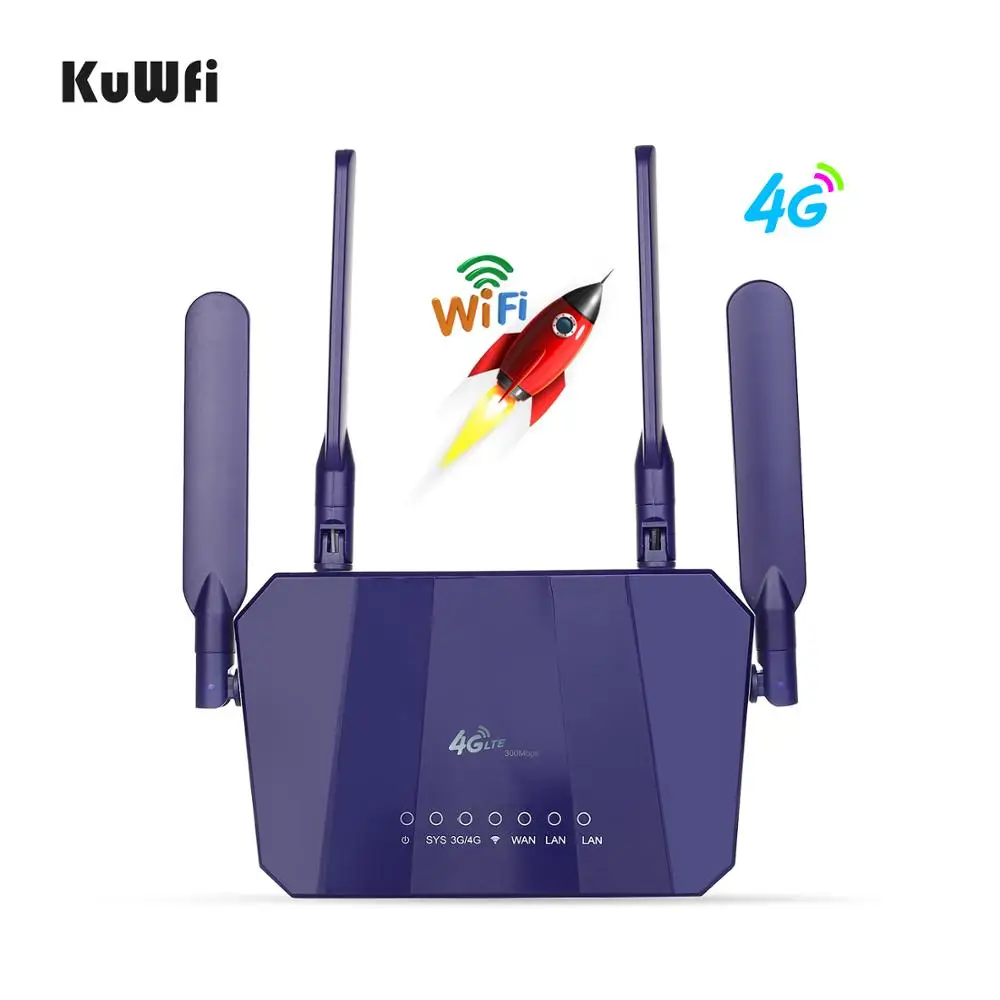 KuWFi 4G LTE CPE WiFi роутер 300Mbp беспроводной CPE мобильный WiFi роутер с слотом для sim-карты с хорошим покрытием для ПК/телефона/ТВ-приставки