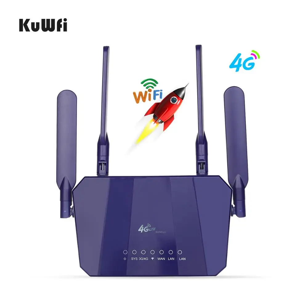 KuWFi 4G LTE CPE WiFi Router 300Mbp Wireless CPE Mobile WiFi Router with SIM Card Slot with good Co