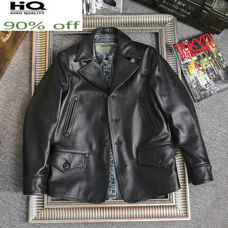 

Genuine Leather Jacket Men 100% Cow Coat Vintage Mens Leather Jackets and Coats Spring Autumn Hommes Veste 2022 Pph3002