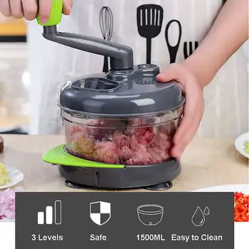 

1200ML High-Capacity Multi-Function Kitchen Manual Food Processor Meat Grinder Vegetable Chopper Shredder Cutter Egg Blender