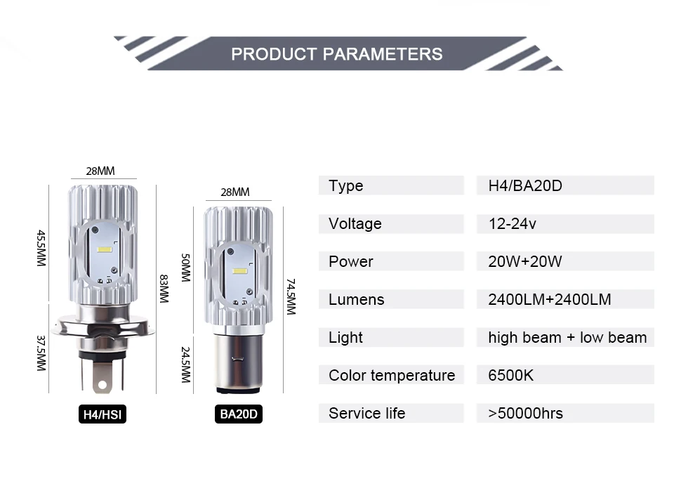 VooVoo H4 BA20D светодиодный мотоциклетный головной светильник лампы 2400LM 6500K 20W HS1 светодиодный фарол мотоцикл фары светильник ing Электрический светодиодный автомобильный светильник