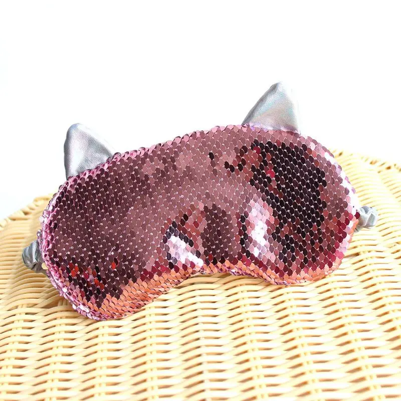 Eyeshade Eye Patch Women Cute Cat Ear Cartoon Sleeping Mask Glitter Reversible Sequin Blindfold | Красота и здоровье