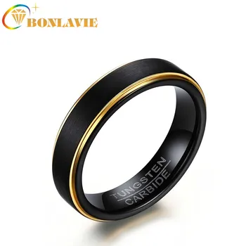 

BONLAVIE Men's Tungsten Carbide Rings New Arrival 2020 Matte Finished IP Gold Black Plating Tungsten Steel Male Party Rings