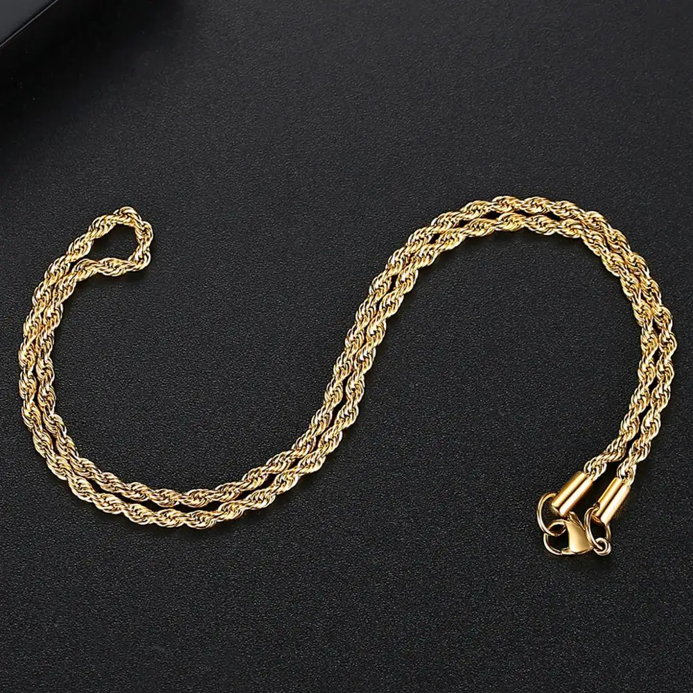 Высококачественный хип-хоп цвета: золотистый, серебристый Rope Chain, Медь Материал Цепочки и ожерелья для Для женщин Для мужчин модные ювелирные украшения Rope Chain, подарок 46/60/76 см