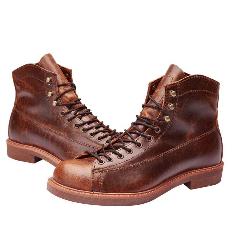 

Handmade Genuine Leather Red Boots Men Large Size Casual British Winter Ankle Shoes High Quality Ankle Boots Male Winter Boots