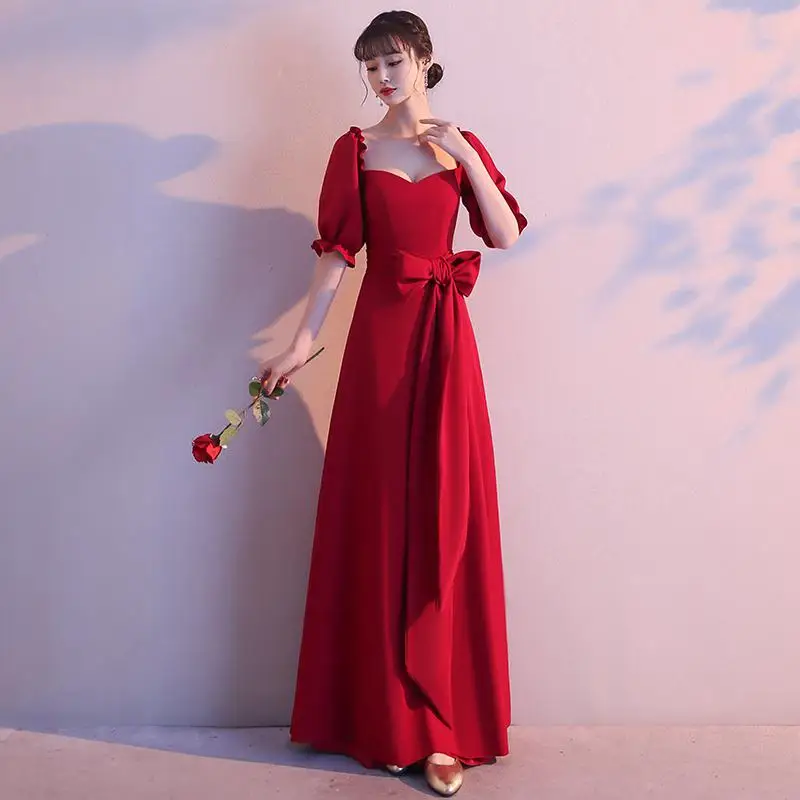 Бургундия полная длина благородный Qipao женское сексуальное Cheongsam оболочка вечернее платье элегантный лук Vestidos De Festa китайское платье - Цвет: Burgundy