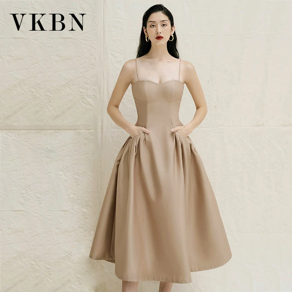 

VKBN Summer Sexy Dress Women Spaghetti Strap A-line Strapless Casual Sleeveless Design Party Dresses Women Evening 2022