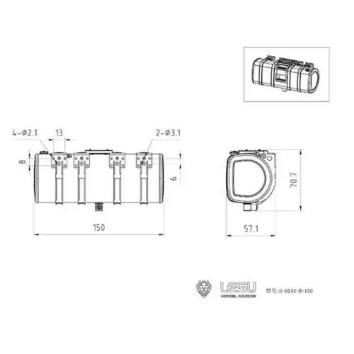 LESU Модель 90/130/150 мм Металическая емкость для 1/14 RC Tmy VOL FH16 трактор грузовик с прицепом TH16516
