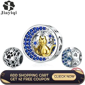 

100% Genuine 925 Sterling Silver Round Charm Beads Fit Brand Charm Bracelet Paw Print Cat Beads DIY Original Silver Jewelry Gift