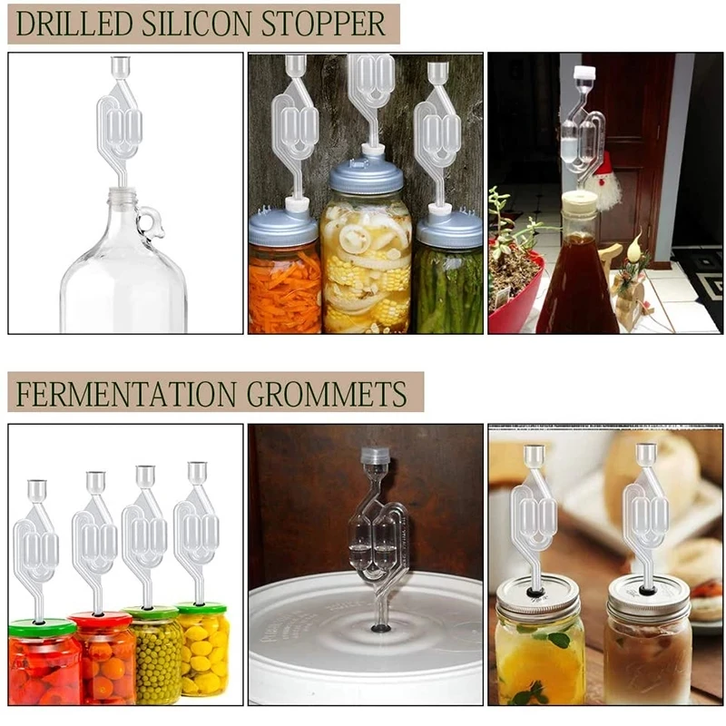 Twin Bubble Airlock S Type Airlock One-way Exhaust Water Seal Valve with Silicon Grommet Beer Wine Fermentation Air Lock Brew