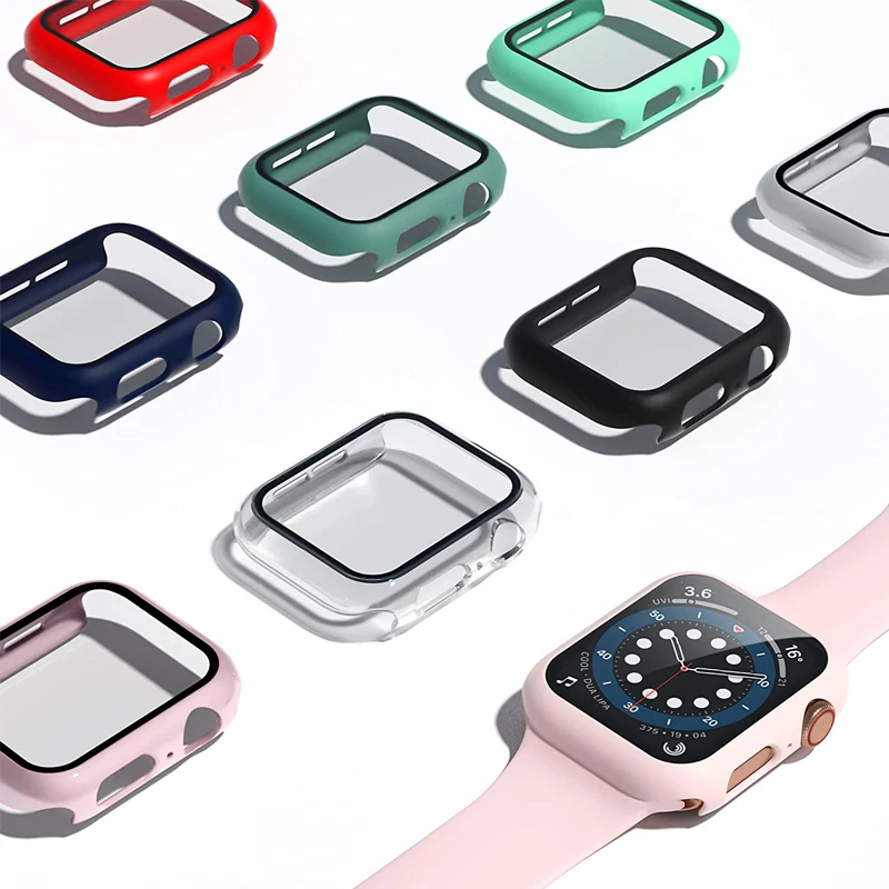 Watch Cover+Tempered Glass for Apple Watch Case 45mm 41mm 44mm 40mm 42mm 38mm,Bumper+Screen Protector for Iwatch 7 SE 6 5 4 3 2