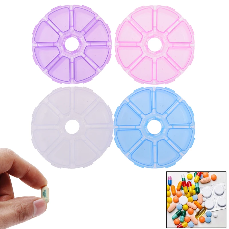 Travel 8 Compartment Weekly Pill Box Pill Case Splitter Pill Organizer Holder Mini Round Portable Storage Container Cases