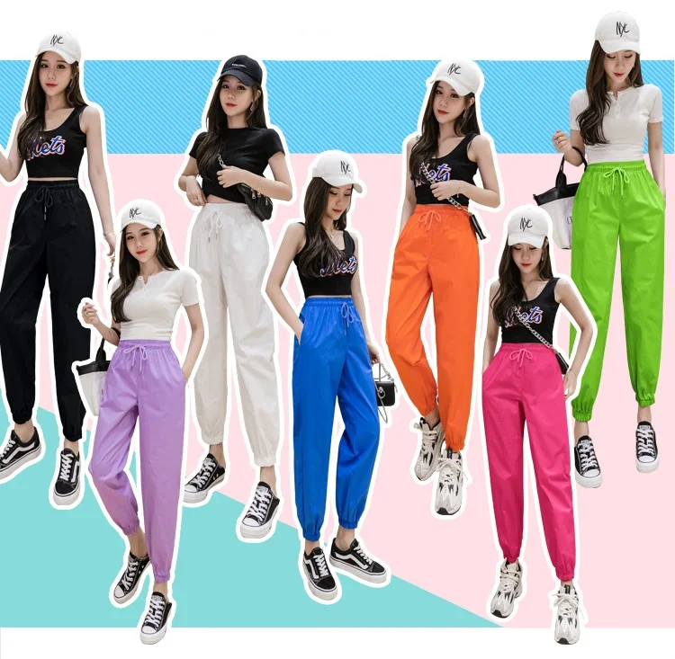 Jielur Trousers Women Solid Color Elastic Waist Candy Color Autumn Pants New Chic Sweatpants Pantalon Femme Roupas Slim Pants