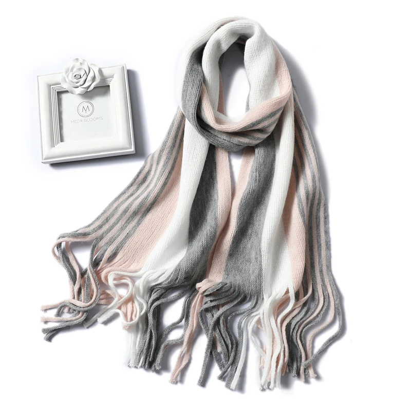 Зимний женский шарф теплый для шеи вязаные шарфы длинный размер с кисточкой женские шали и Обертывания платок-Бандана Femme Мода Новинка - Цвет: WJ85-5