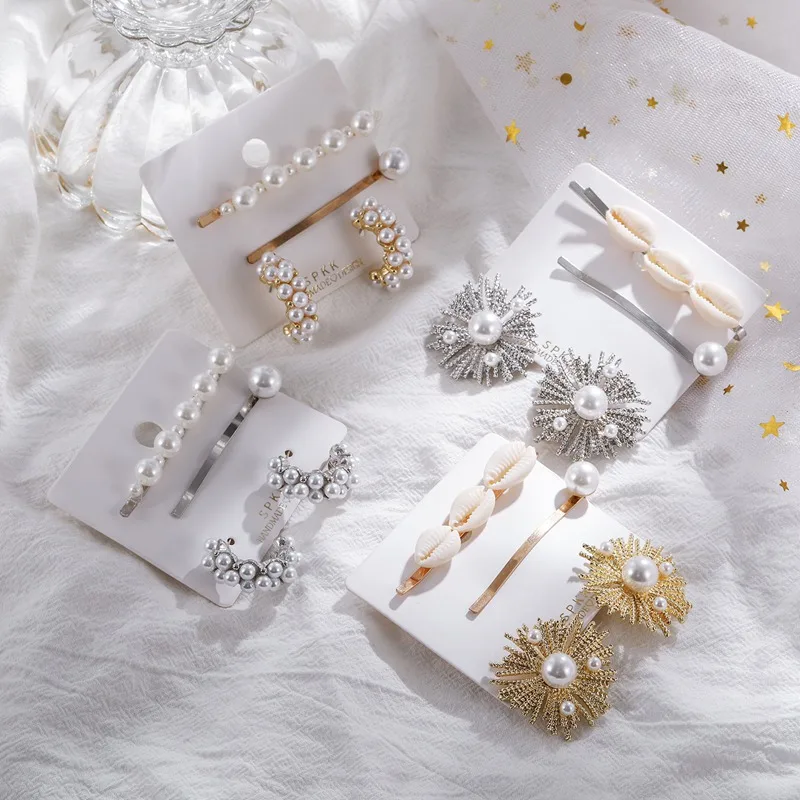 Match-Right Fashion Bridal Jewelry Set Simulated Pearl Hair Clip 2020 New Design Korean Cute Hoop Earrings for Wedding SR1073 | Украшения и