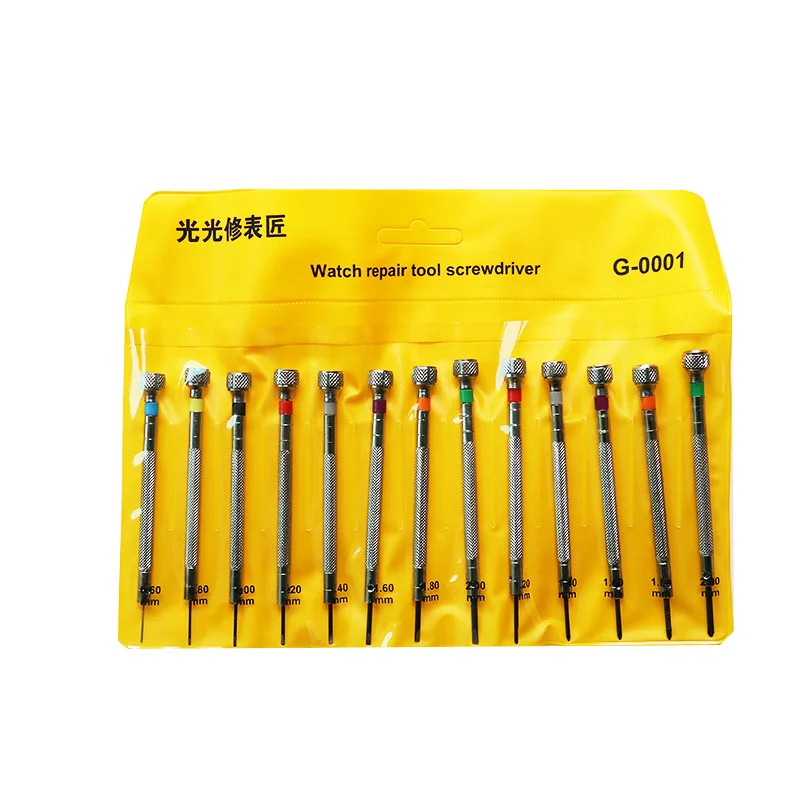 Free Shipping 0.6mm-2.0mm 13Pcs New Watchmakers Screwdrivers Set Watch Glasses Flat Blade