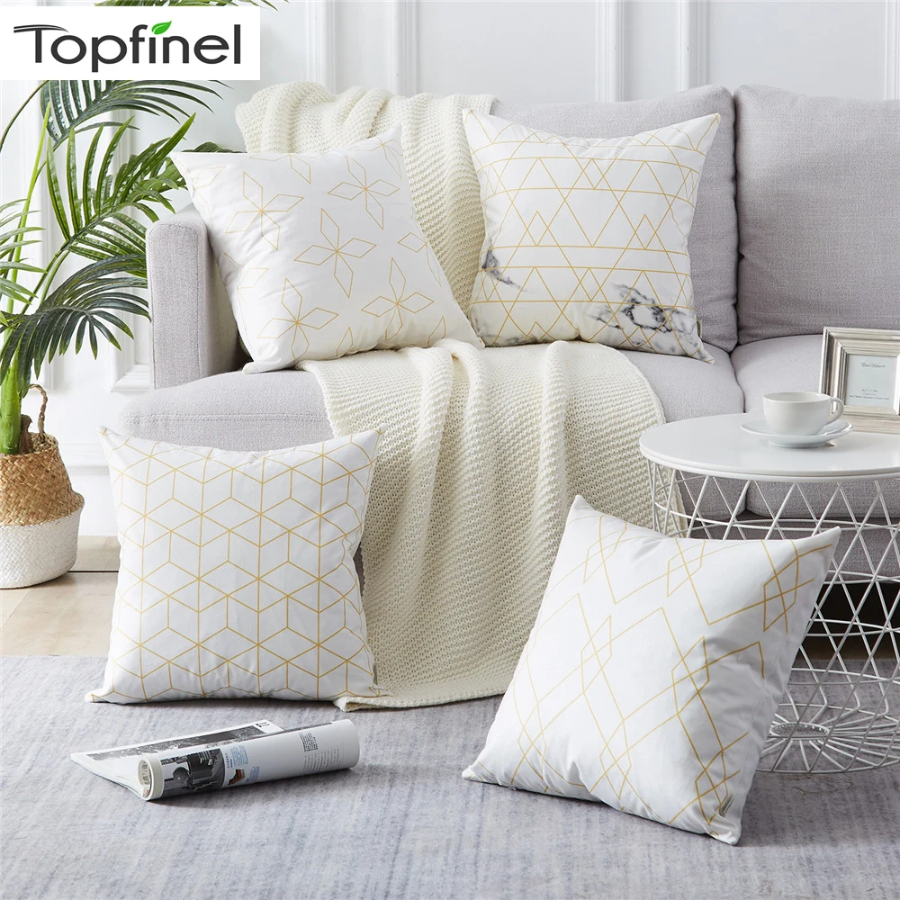 Topfinel White Geometric Nordic Cushion Cover Tropic Marble Throw Pillow Polyester Case Sofa Bed Decorative | Дом и сад
