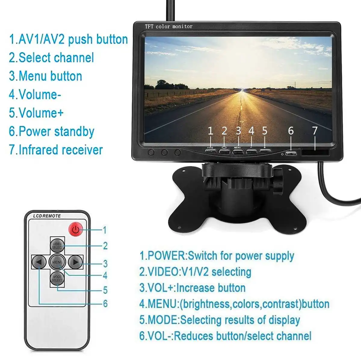 7 ''водонепроницаемый беспроводной автомобильный монитор TFT lcd Автомобильная камера заднего вида ночного видения реверсивная с 1/2 тыловой камерой для автобуса RV Прицепа