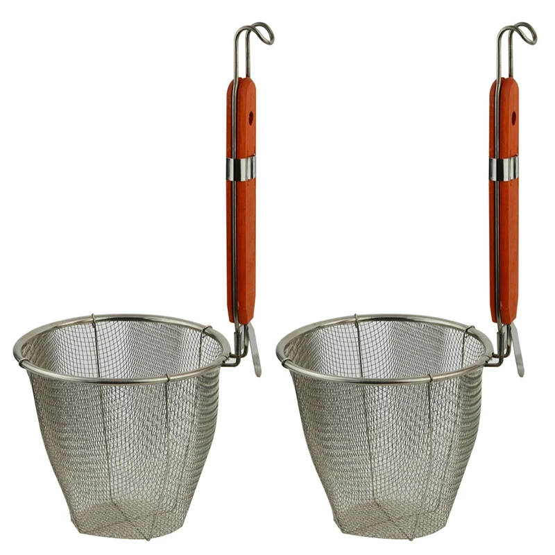 2X Wooden Handle Stainless Steel Kitchen Ware Dumplings Noodles Mesh Strainer 5.3 Inch X 4.9 | Дом и сад