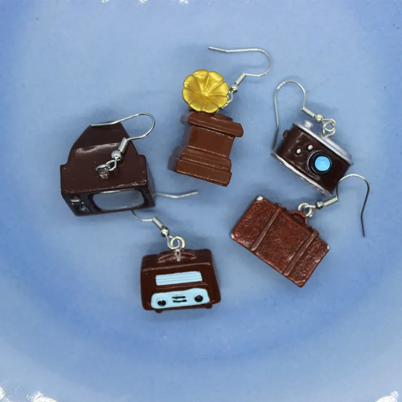 New Retro Nostalgic Home Appliance Funny Simulation Camera Phonograph Radio Earrings Female Fashion Creative Jewelry Gifts