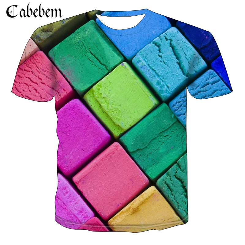 

Men 3D Color Stereo foam Square Printing Tshirt Geometric Digital Tshirt Summer Short Sleeve T-Shirt Neutral Slim Tee Shirts
