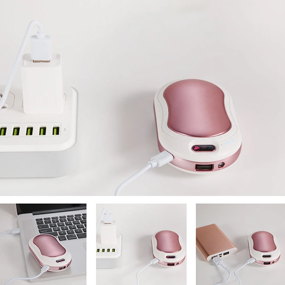 

10000mAh 4 In 1 Hand Warmer Power Bank USB Charging Pocket 5V/1A With Vibration Massage LED Flashlight Double-Side Heat