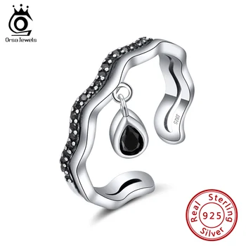 

ORSA JEWELS Pure 925 Silver Adjustable Rings Water Drop Zirconia Irregular Shape Women Stacking Finger Rings Fine Jewelry SR146