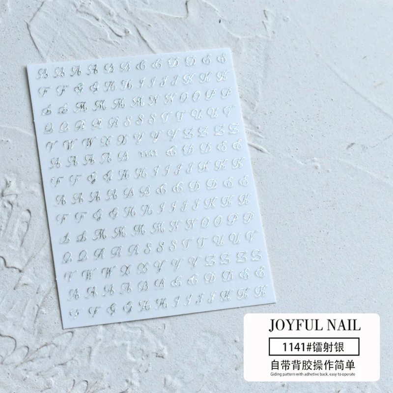 1pcs Roman Letter Nail Stickers Golden Silver Black Alphabet Design Self Adhesive Decal English Words Manicure Decoration 5