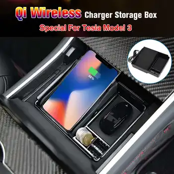 

NEW Car Qi Wireless Wireless Phone Charger Center Console Organizer Charging Armrest Box Storage For Tesla Model 3