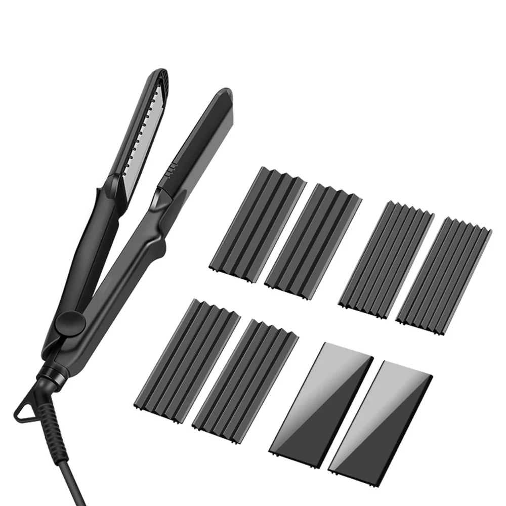 4 in 1 Hair Crimper Waver Hair Straightener Curling Iron with 4 Interchangeable Titanium Ceramic Flat Crimping Iron Plate