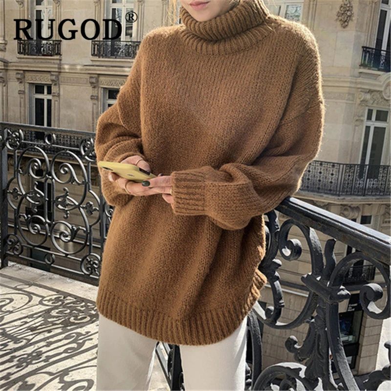 RUGOD 2019 Модный женский свитер корейский стиль длинный рукав вязанный водолазка