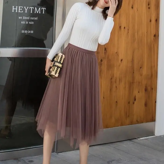 Heydress Осенняя однотонная сетчатая женская повседневная юбка, Женская эластичная юбка из тюля, Женская двусторонняя плиссированная юбка с высокой талией