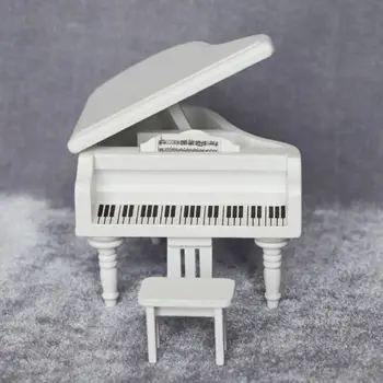 

1:12 Dollhouse Miniature Wood Grand Piano with Stool Decorative Accessories Mini Grand Piano with Stool