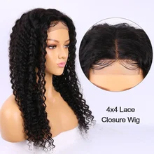Малазийский глубокий кудрявый волнистый 4x4 закрытие шнурка парик предварительно выщипанный Remy человеческие волосы парик с волосами младенца Alibele Кружева Закрытие парик