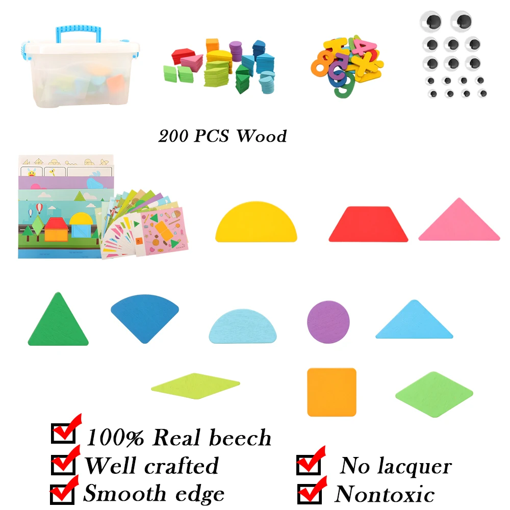 New Creative Kids Educational Kids Toys 250pcs Wooden Pattern Block Set Montessori Developmental brain teaser Toy For Children