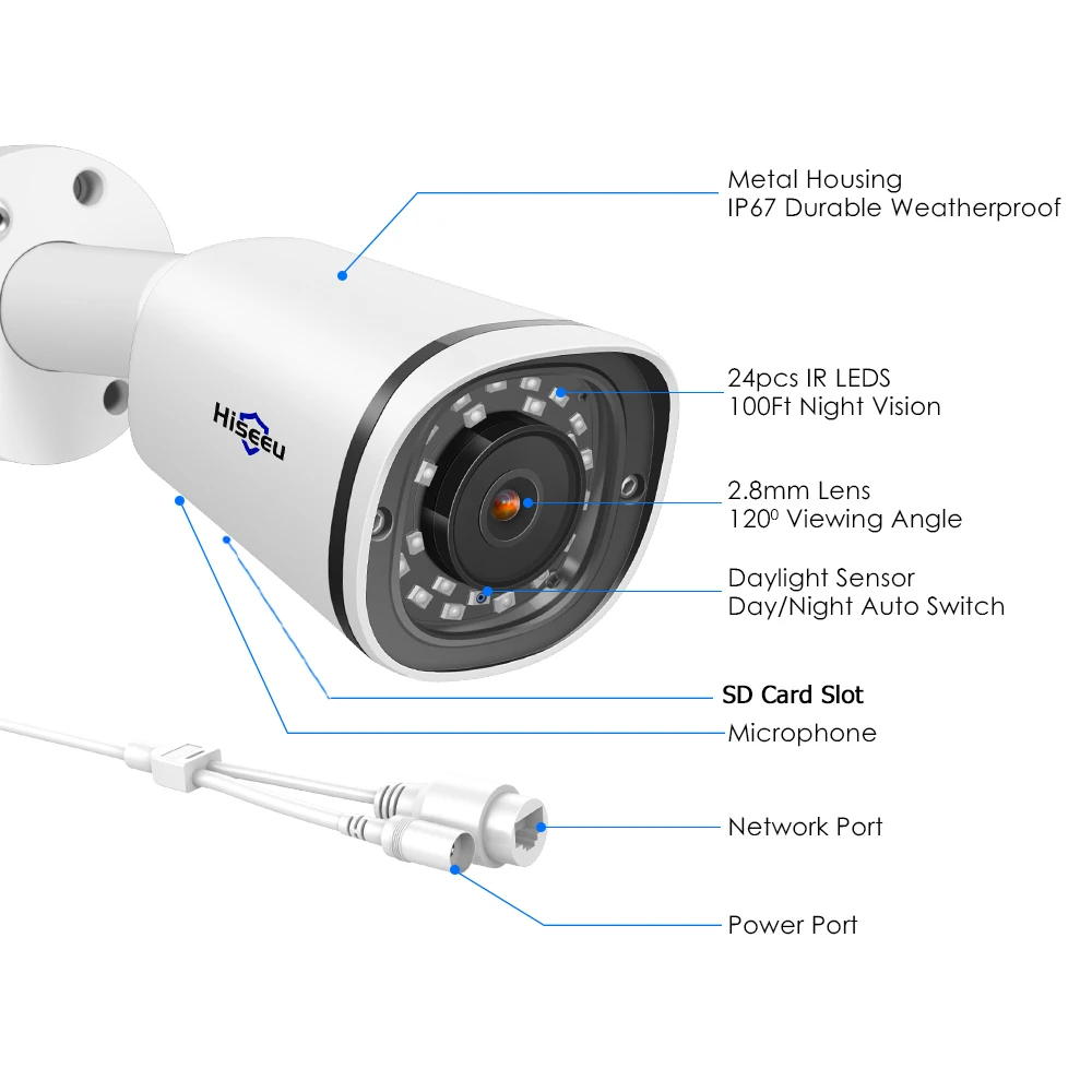 Hiseeu Bullet 4K POE IP камера 8MP слот для sd-карты Водонепроницаемый Аудио видео наблюдения безопасности CCTV камера ONVIF H.265 sony сенсор