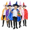 Children Halloween Cloak Cosplay Children'S Party Show Magician Wizard Bronzing Fivestar Cloak Hat Set Birthday Party Supplies 1