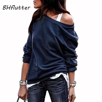 

BHflutter Plus Size Pullover Women 2019 One Shoulder Off Casual Sweatshirt Long Sleeve Autumn Winter Tops Hoodies sudadera mujer