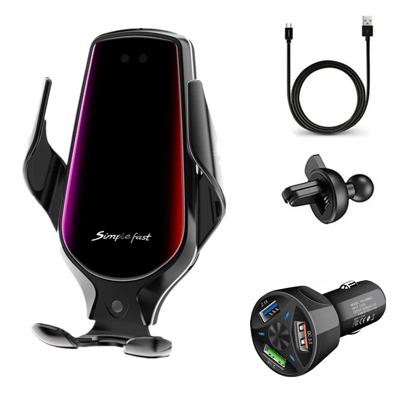 Tongdaytech 10 Вт автомобильное Qi Быстрое беспроводное зарядное устройство для iPhone 8 X XS 11 Pro Max Carregador Sem Fio держатель для samsung S10 S9 S8 Plus - Тип штекера: Black With Charger