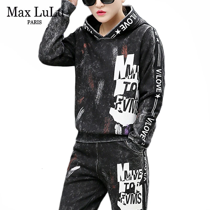 Max LuLu, модные корейские зимние женские топы, спортивные штаны, Женские теплые меховые комплекты из двух предметов, Клубные наряды, повседневные спортивные костюмы с капюшоном